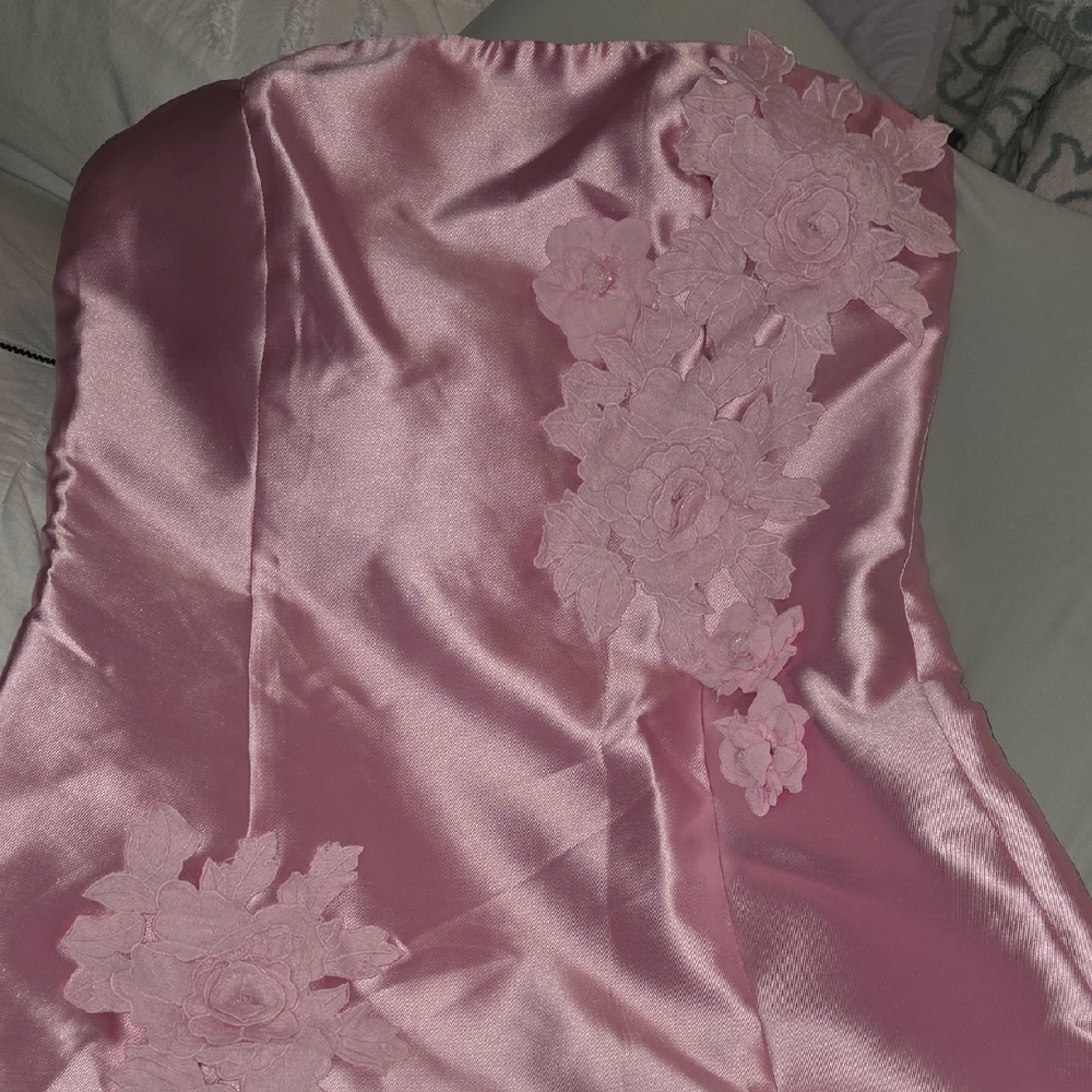 Elliatt Blush Floral Applique  Pink Satin Dress Bustier New Xl
